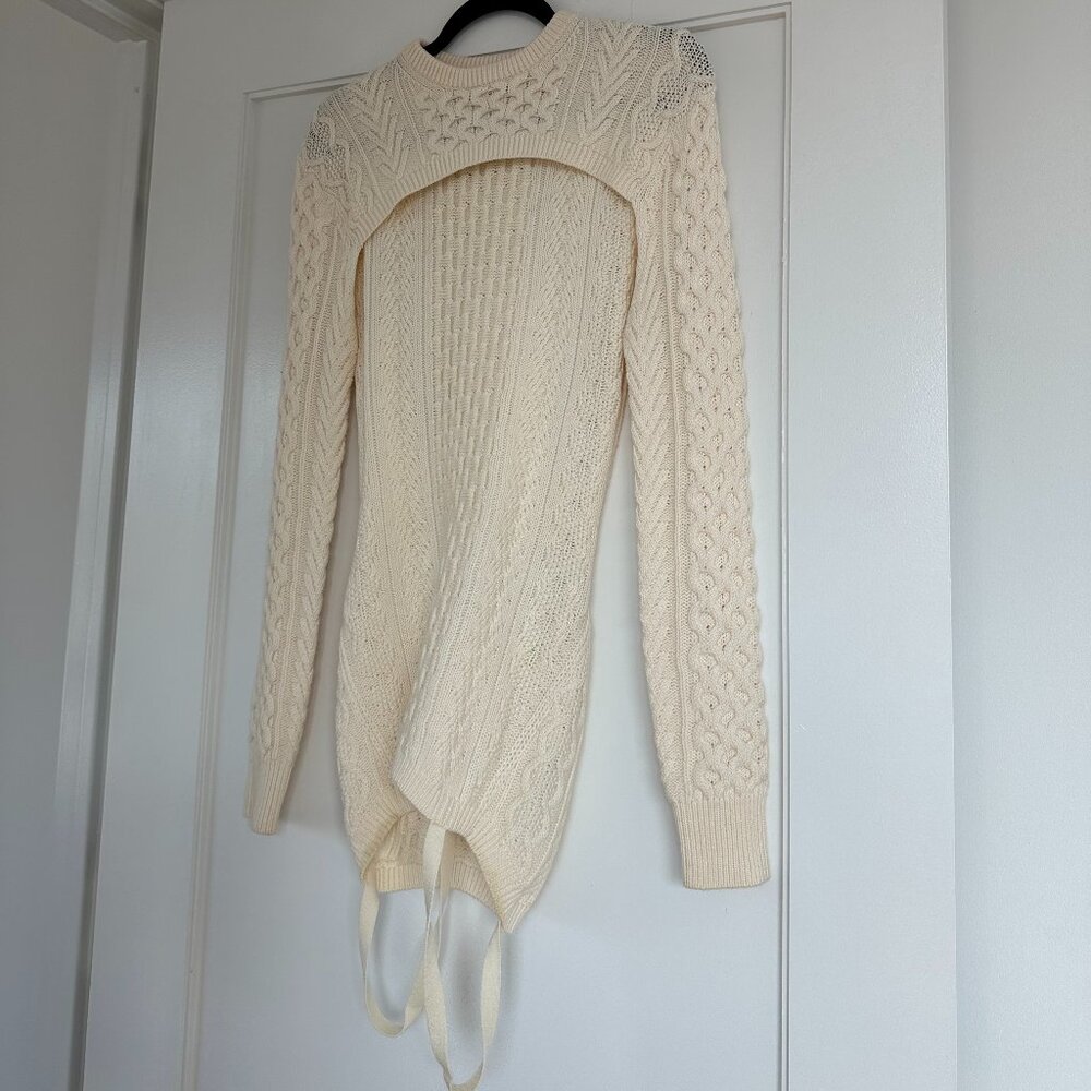 Rosie Assoulin Chunky Cable Knit Mini Dress In Ecru Sz Small Long Sleeves